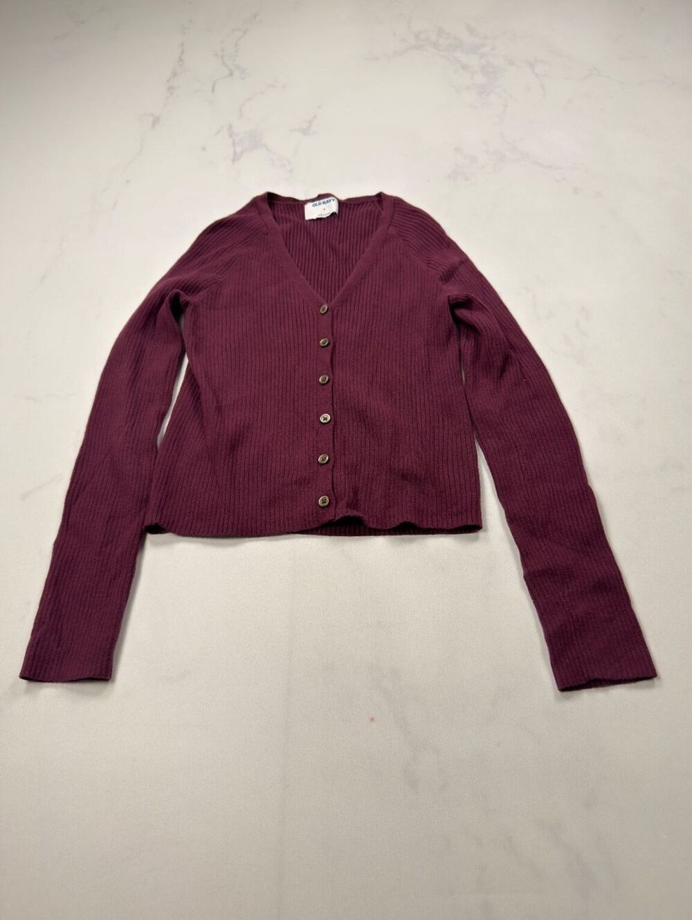 Old Navy Ribbed Button Front Cardigan Burgundy 2010s Minimalist - Womens M
